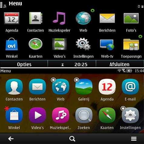 Symbian^3 en Nokia Belle - hoofdmenu