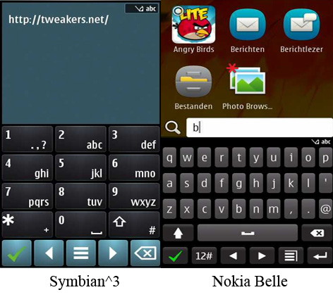 Symbian^3 en Nokia Belle - toetsenbord
