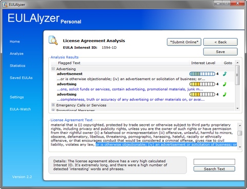 EULAlyzer 2.2 screenshot