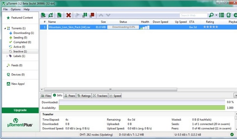 µTorrent 3.2 screenshot (481 pix)