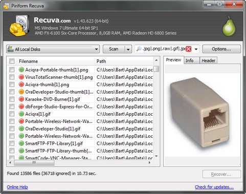 Recuva 1.43.623 screenshot (481 pix)