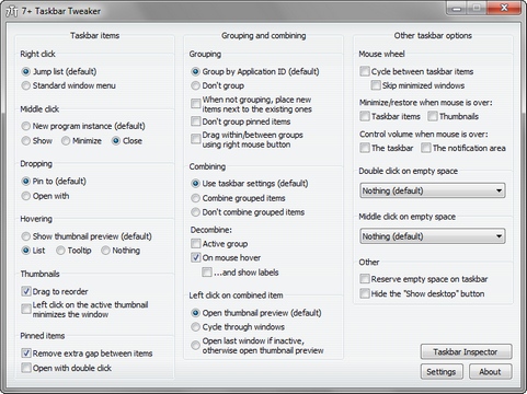 7+ Taskbar Tweaker 4.0 screenshot
