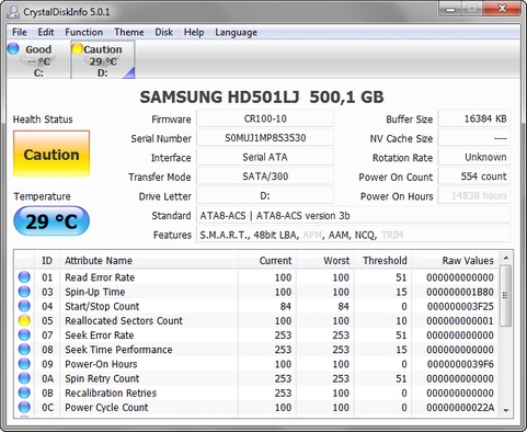 CrystalDiskInfo 5.0.1 screenshot (481 pix)