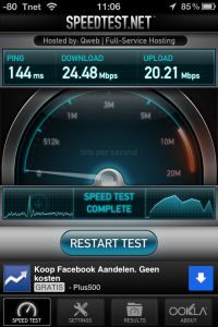 Screenshot Speedtest.net op 4g (via router Tele2)