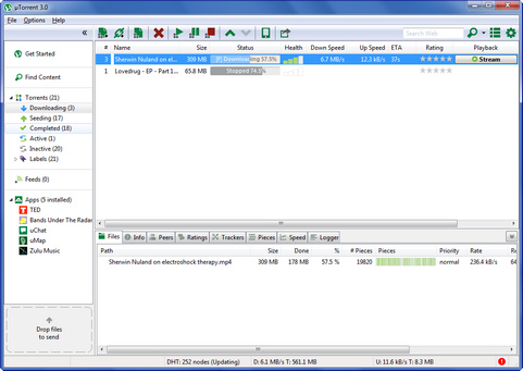 µTorrent 3.0 screenshot (481 pix)