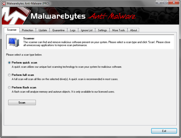 Malwarebytes' Anti-Malware screenshot (620 pix)