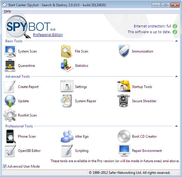 Spybot - Search & Destroy 2.0.10 RC 2 screenshot (620 pix)