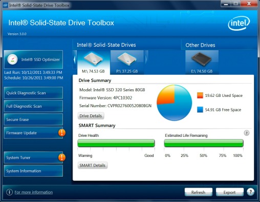 Intel SSD Toolbox 3.0 screenshot (508 pix)