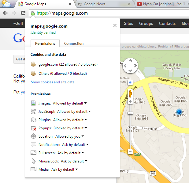 Permissies in Google Chrome 23