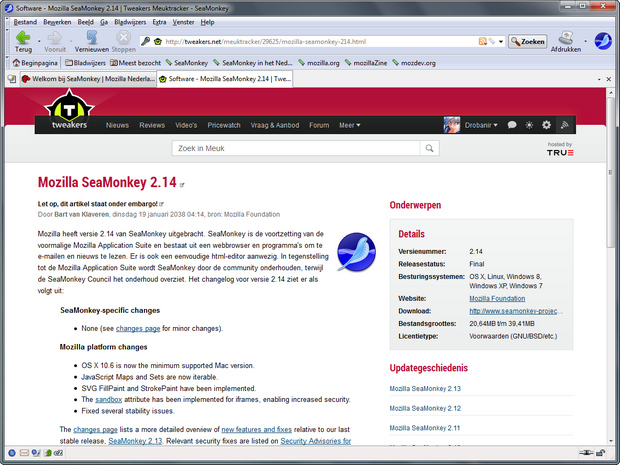Mozilla SeaMonkey 2.14 screenshot (620 pix)