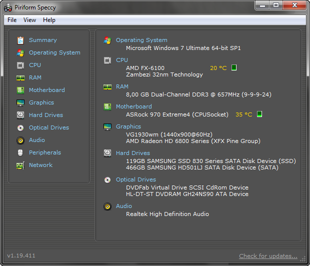 Speccy 1.19 build 411 screenshot