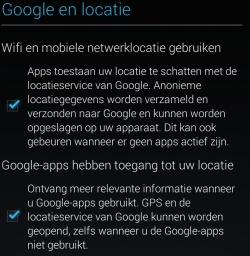 Android apparaat setup locatiescherm