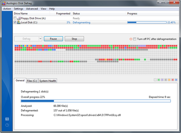 Auslogics Disk Defrag screenshot (620 pix)