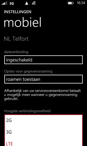 Lte-instelling op Nokia Lumia 920