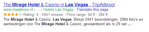 Google review snippet met sterren