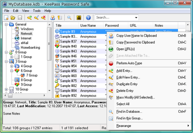 KeePass Password Safe screenshot (620 pix) KeePass Password Safe screenshot (620 pix)