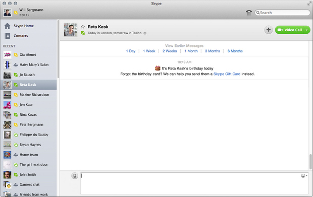 Skype for Mac 6.2 screenshot (620 pix)