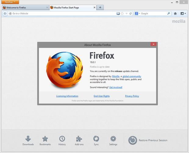 Mozilla Firefox 19.0.1 screenshot (620 pix)