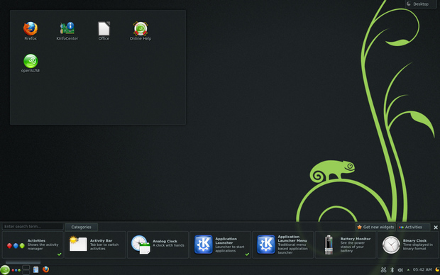 Widgets in openSUSE 12.3 screenshot (620 pix)