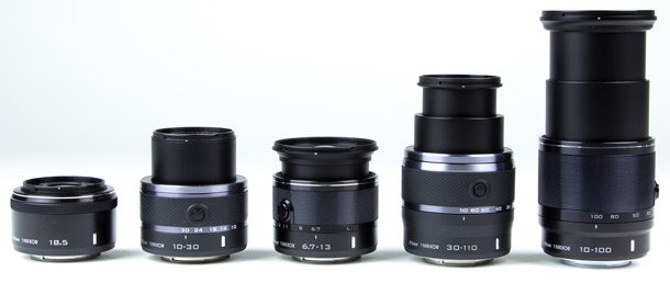 1 Nikkor lenzen 18,5mm 6,7-13mm 10-100mm gr uitgeschoven