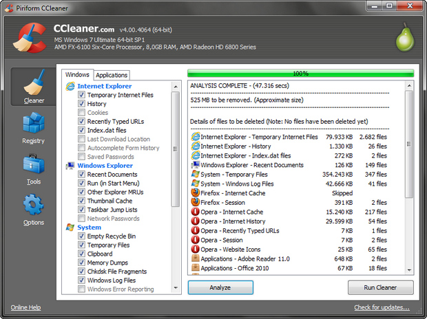 CCleaner 4.0 screenshot (620 pix)