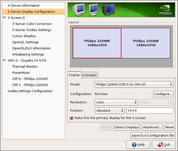 nVidia drivers onder Linux screenshot (620 pix)