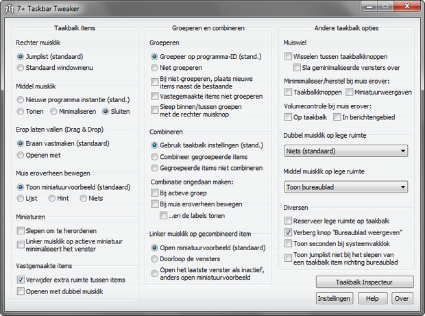 7+ Taskbar Tweaker 4.2.3 screenshot (620 pix)