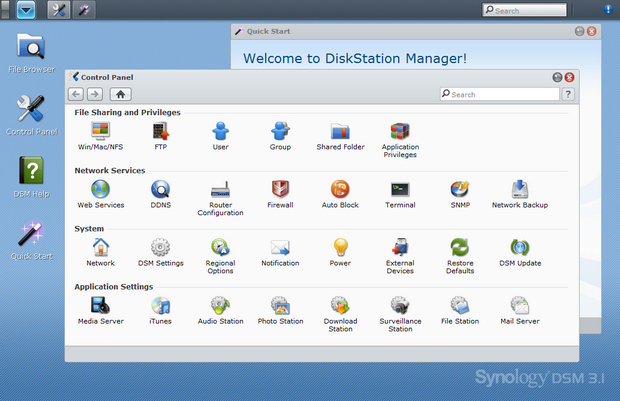 Synology Disk Station Manager 3.1 screenshot (620 pix)