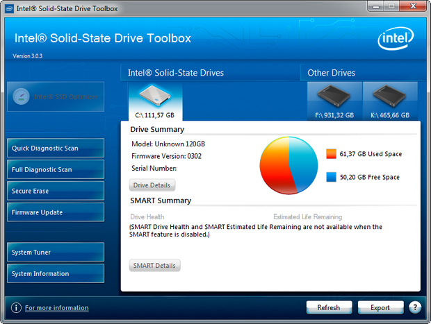 Intel SSD Toolbox 3.0 screenshot (620 pix)