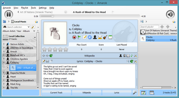 Amarok 2.8 screenshot (620 pix)