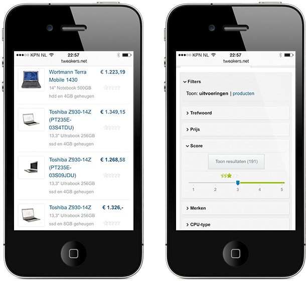 Responsive productlijst