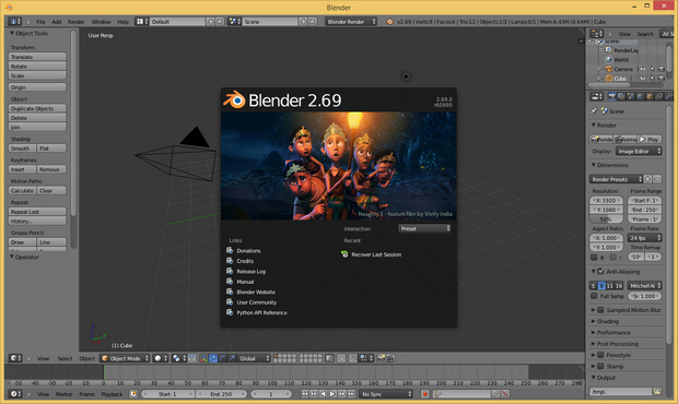 Blender 2.69 screenshot (620 pix)