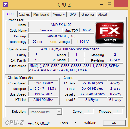 CPU-Z 1.67 screenshot