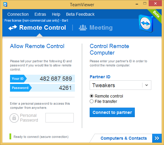 TeamViewer 9.0 bèta screenshot
