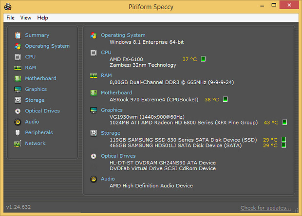 Speccy 1.24 build 632 screenshot (620 pix) Speccy 1.24 build 632 screenshot (620 pix)