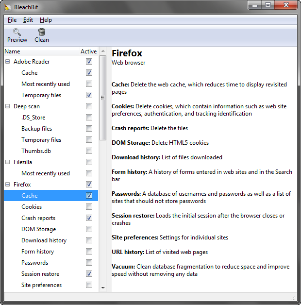 BleachBit screenshot (620 pix)
