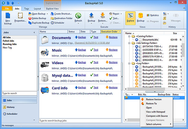 Backup4all screenshot (620 pix)