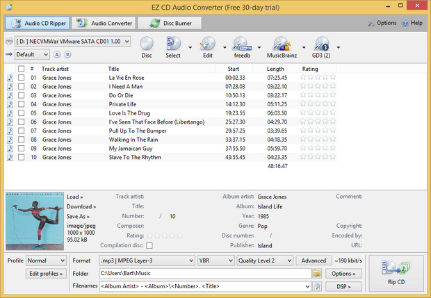 EZ CD Audio Converter 2.0 screenshot (620 pix)