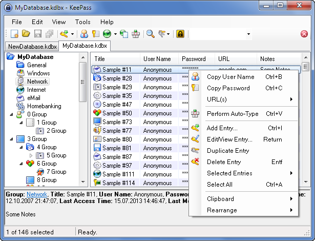 Screenshot della password sicura KeePass 2.0