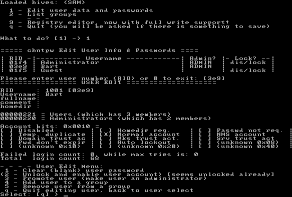 Offline NT Password & Registry Editor