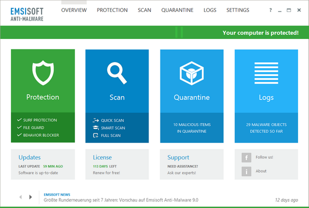 Emsisoft Anti-Malware 9.0 screenshot (620 pix)