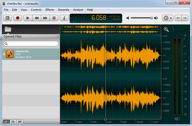Ocenaudio screenshot (620 pix)