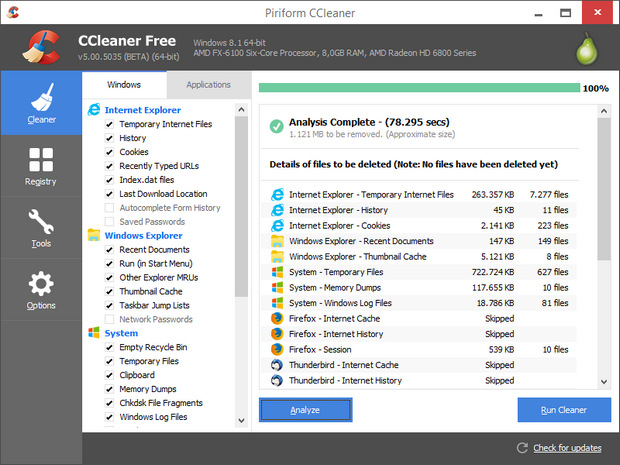 CCleaner 5.0 bèta screenshot (620 pix)