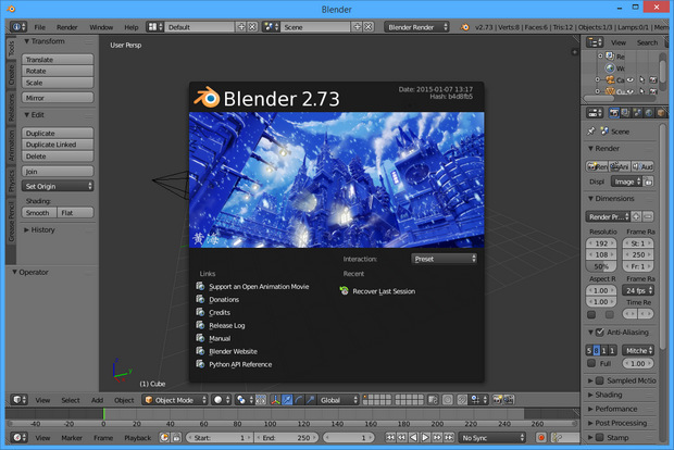 Blender 2.73 screenshot (620 pix)