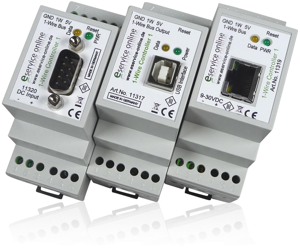 eService Online 1-wire controllers met rs-232, usb- en ethernet-interface