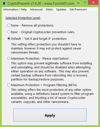 CryptoPrevent screenshot