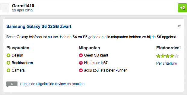 Productreview-scorekaart