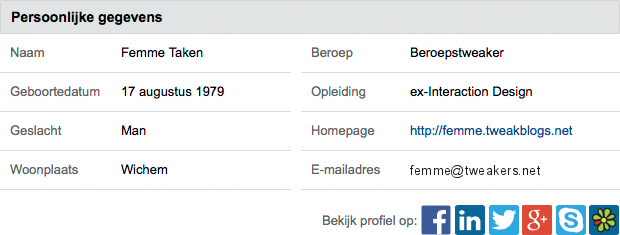 Social media iconen in profiel