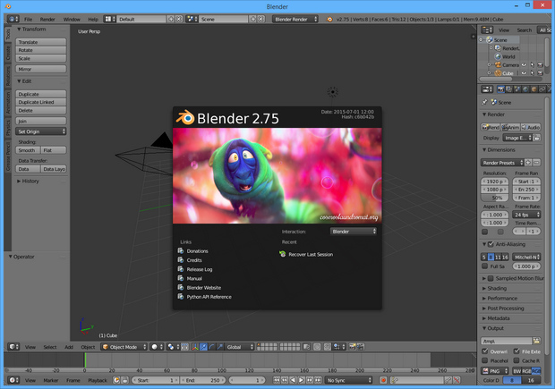 Blender 2.75 screenshot (620 pix)