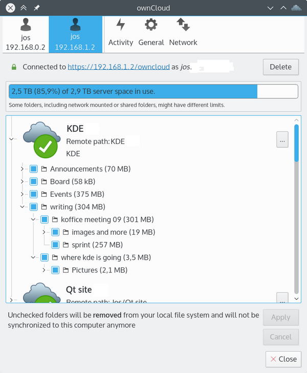 ownCloud client screenshot